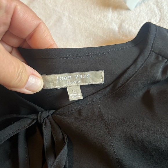 Joan Vass black sheer long sleeve top with tie at neck size L - Picture 3 of 7